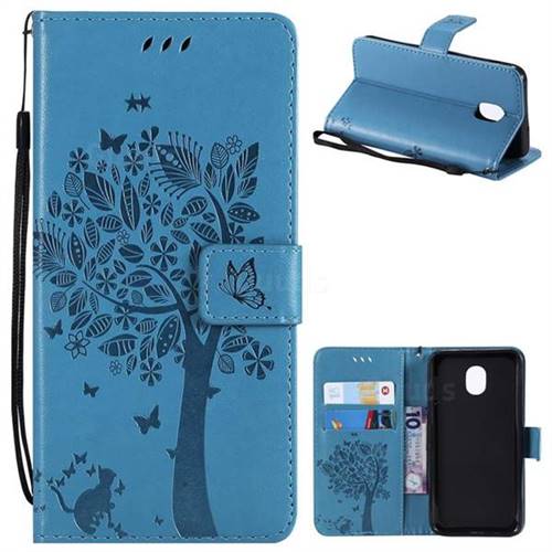 Embossing Butterfly Tree Leather Wallet Case for Samsung Galaxy J3 (2018) - Blue