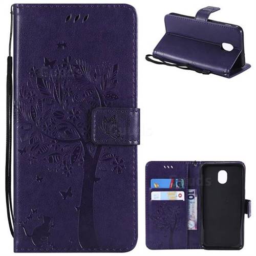 Embossing Butterfly Tree Leather Wallet Case for Samsung Galaxy J3 (2018) - Purple