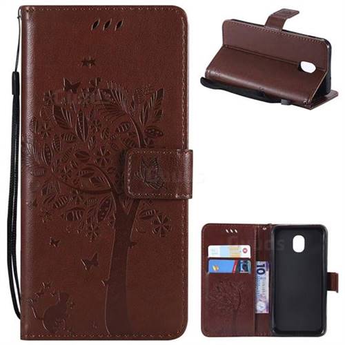 Embossing Butterfly Tree Leather Wallet Case for Samsung Galaxy J3 (2018) - Brown