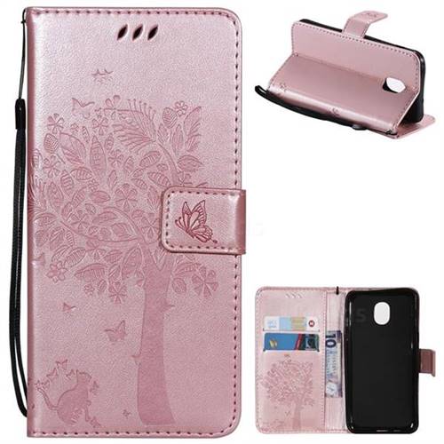 Embossing Butterfly Tree Leather Wallet Case for Samsung Galaxy J3 (2018) - Rose Pink
