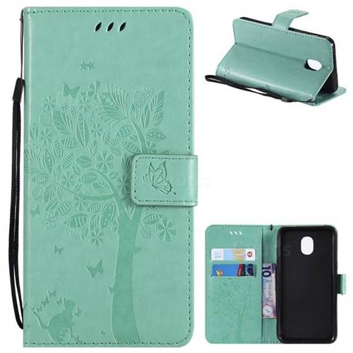 Embossing Butterfly Tree Leather Wallet Case for Samsung Galaxy J3 (2018) - Cyan