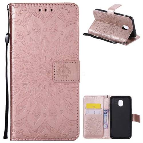 Embossing Sunflower Leather Wallet Case for Samsung Galaxy J3 (2018) - Rose Gold