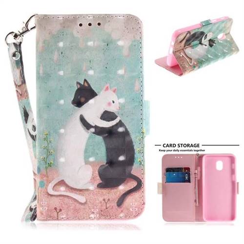 Black and White Cat 3D Painted Leather Wallet Phone Case for Samsung Galaxy J3 (2018)