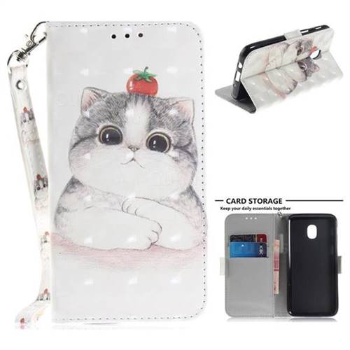 Cute Tomato Cat 3D Painted Leather Wallet Phone Case for Samsung Galaxy J3 (2018)
