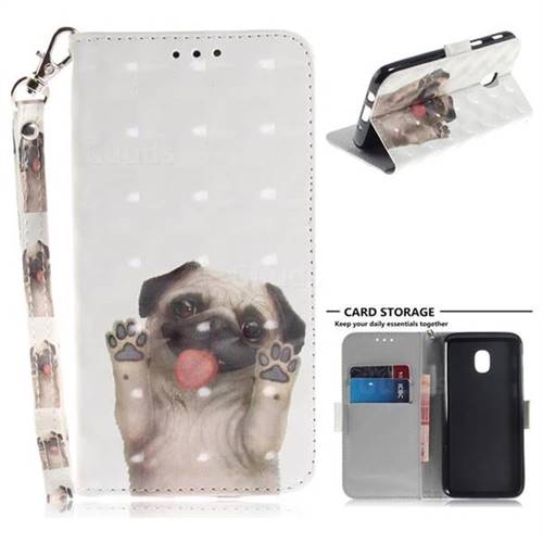Pug Dog 3D Painted Leather Wallet Phone Case for Samsung Galaxy J3 (2018)