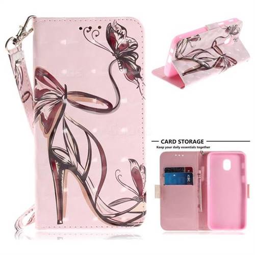 Butterfly High Heels 3D Painted Leather Wallet Phone Case for Samsung Galaxy J3 (2018)