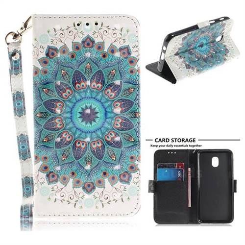 Peacock Mandala 3D Painted Leather Wallet Phone Case for Samsung Galaxy J3 (2018)