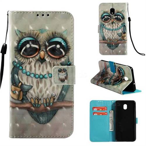 Sweet Gray Owl 3D Painted Leather Wallet Case for Samsung Galaxy J3 (2018)