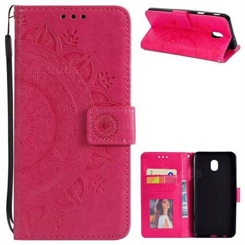 Intricate Embossing Datura Leather Wallet Case for Samsung Galaxy J3 (2018) - Rose Red