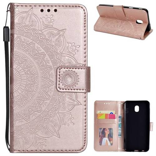 Intricate Embossing Datura Leather Wallet Case for Samsung Galaxy J3 (2018) - Rose Gold