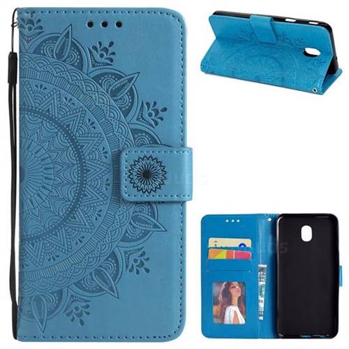 Intricate Embossing Datura Leather Wallet Case for Samsung Galaxy J3 (2018) - Blue