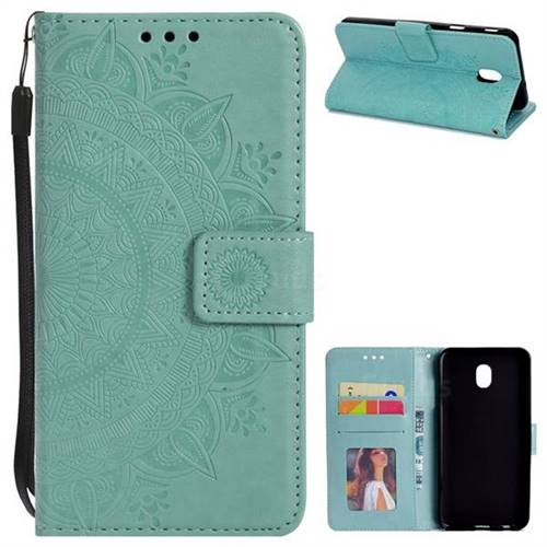 Intricate Embossing Datura Leather Wallet Case for Samsung Galaxy J3 (2018) - Mint Green
