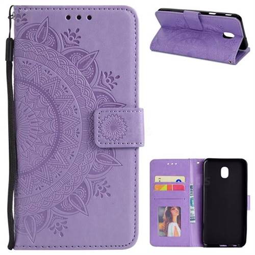 Intricate Embossing Datura Leather Wallet Case for Samsung Galaxy J3 (2018) - Purple