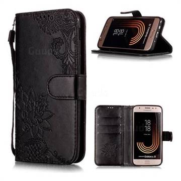 Intricate Embossing Lotus Mandala Flower Leather Wallet Case for Samsung Galaxy J3 (2018) - Black
