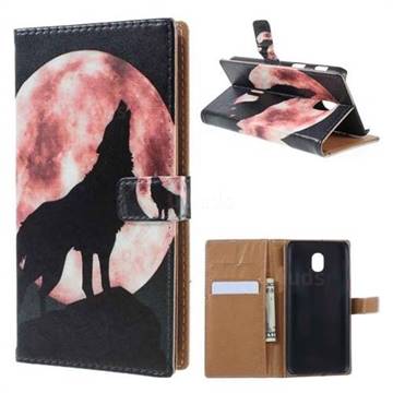 Moon Wolf Leather Wallet Case for Samsung Galaxy J3 (2018)