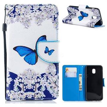 Blue Butterfly PU Leather Wallet Phone Case for Samsung Galaxy J3 (2018)