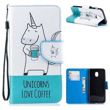 Blue Unicorn PU Leather Wallet Phone Case for Samsung Galaxy J3 (2018)