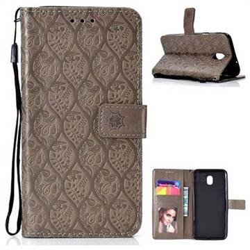 Intricate Embossing Rattan Flower Leather Wallet Case for Samsung Galaxy J3 (2018) - Grey