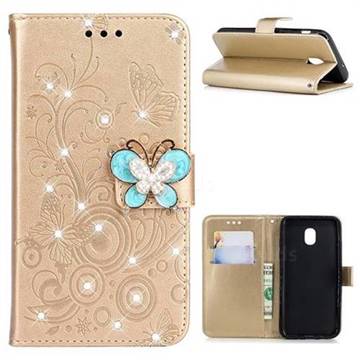 Embossing Butterfly Circle Rhinestone Leather Wallet Case for Samsung Galaxy J3 (2018) - Champagne