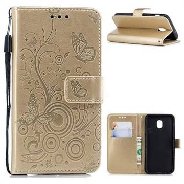 Intricate Embossing Butterfly Circle Leather Wallet Case for Samsung Galaxy J3 (2018) - Champagne