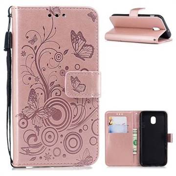 Intricate Embossing Butterfly Circle Leather Wallet Case for Samsung Galaxy J3 (2018) - Rose Gold