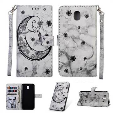 Moon Flower Marble Leather Wallet Phone Case for Samsung Galaxy J3 (2018) - Black
