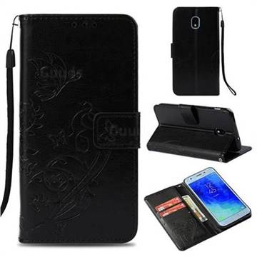 Embossing Butterfly Flower Leather Wallet Case for Samsung Galaxy J3 (2018) - Black