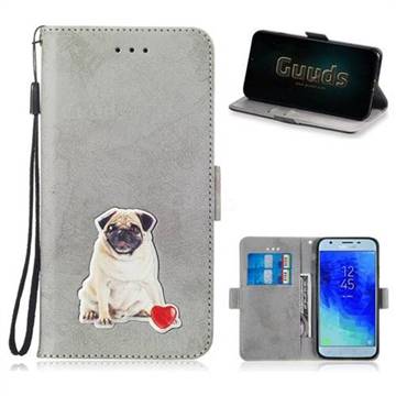 Retro Leather Phone Wallet Case with Aluminum Alloy Patch for Samsung Galaxy J3 (2018) - Gray