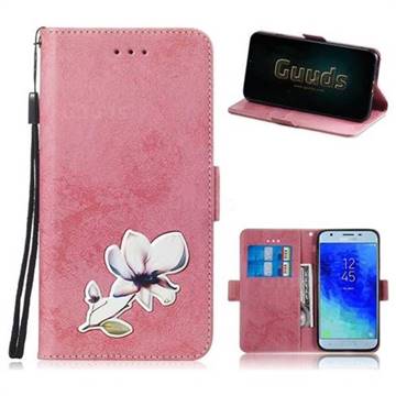 Retro Leather Phone Wallet Case with Aluminum Alloy Patch for Samsung Galaxy J3 (2018) - Pink