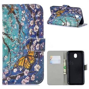 Blue Butterfly 3D Painted Leather Phone Wallet Case for Samsung Galaxy J3 (2018)