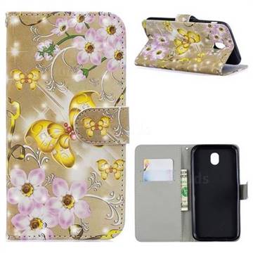 Golden Butterfly 3D Painted Leather Phone Wallet Case for Samsung Galaxy J3 (2018)