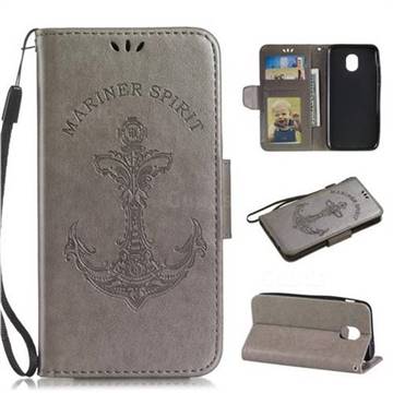 Embossing Mermaid Mariner Spirit Leather Wallet Case for Samsung Galaxy J3 (2018) - Gray