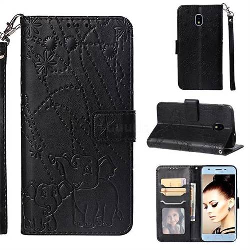 Embossing Fireworks Elephant Leather Wallet Case for Samsung Galaxy J3 (2018) - Black