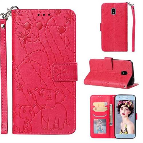 Embossing Fireworks Elephant Leather Wallet Case for Samsung Galaxy J3 (2018) - Red