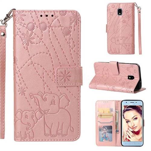Embossing Fireworks Elephant Leather Wallet Case for Samsung Galaxy J3 (2018) - Rose Gold