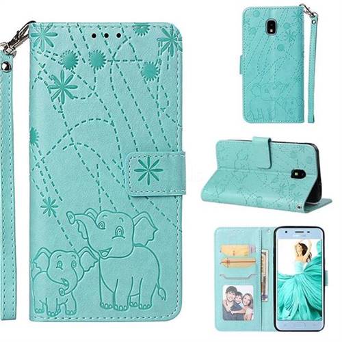 Embossing Fireworks Elephant Leather Wallet Case for Samsung Galaxy J3 (2018) - Green
