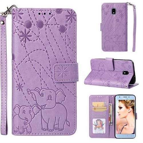 Embossing Fireworks Elephant Leather Wallet Case for Samsung Galaxy J3 (2018) - Purple