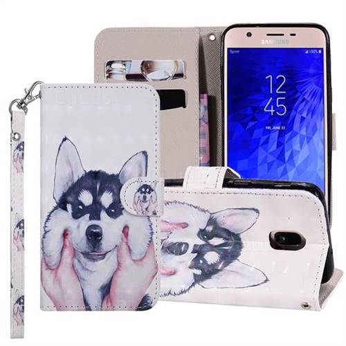 Husky Dog 3D Painted Leather Phone Wallet Case Cover for Samsung Galaxy J3 (2018)