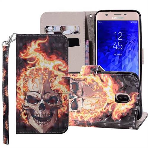 Flame Skull 3D Painted Leather Phone Wallet Case Cover for Samsung Galaxy J3 (2018)