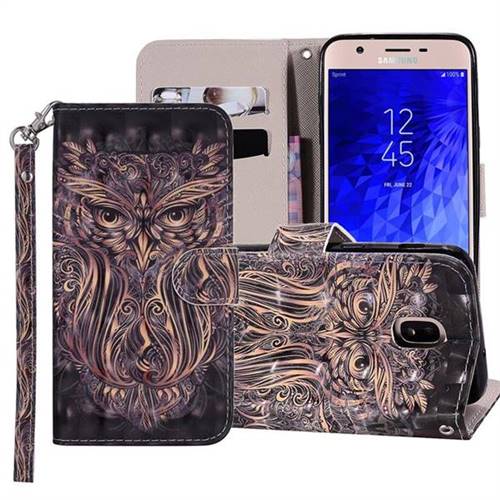 Tribal Owl 3D Painted Leather Phone Wallet Case Cover for Samsung Galaxy J3 (2018)