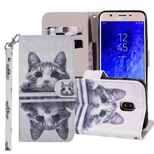 Mirror Cat 3D Painted Leather Phone Wallet Case Cover for Samsung Galaxy J3 (2018)