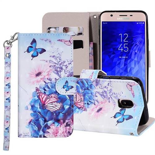 Pansy Butterfly 3D Painted Leather Phone Wallet Case Cover for Samsung Galaxy J3 (2018)