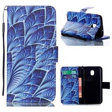 Blue Feather Leather Wallet Phone Case for Samsung Galaxy J3 (2018)