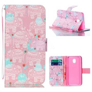 Pink Elephant Leather Wallet Phone Case for Samsung Galaxy J3 (2018)