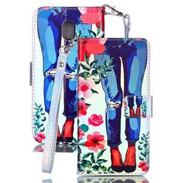 Jeans Flower Blue Ray Light PU Leather Wallet Case for Samsung Galaxy J3 (2018)