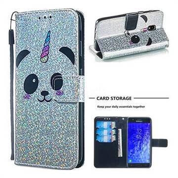 Panda Unicorn Sequins Painted Leather Wallet Case for Samsung Galaxy J3 (2018)