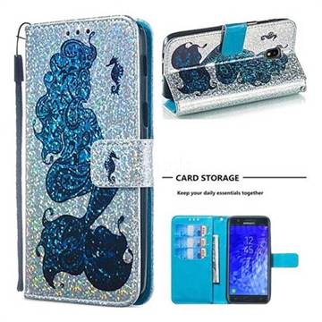 Mermaid Seahorse Sequins Painted Leather Wallet Case for Samsung Galaxy J3 (2018)