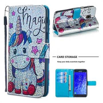 Star Unicorn Sequins Painted Leather Wallet Case for Samsung Galaxy J3 (2018)