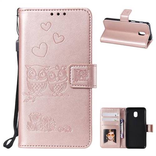 Embossing Owl Couple Flower Leather Wallet Case for Samsung Galaxy J3 (2018) - Rose Gold