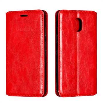 Retro Slim Magnetic Crazy Horse PU Leather Wallet Case for Samsung Galaxy J3 (2018) - Red